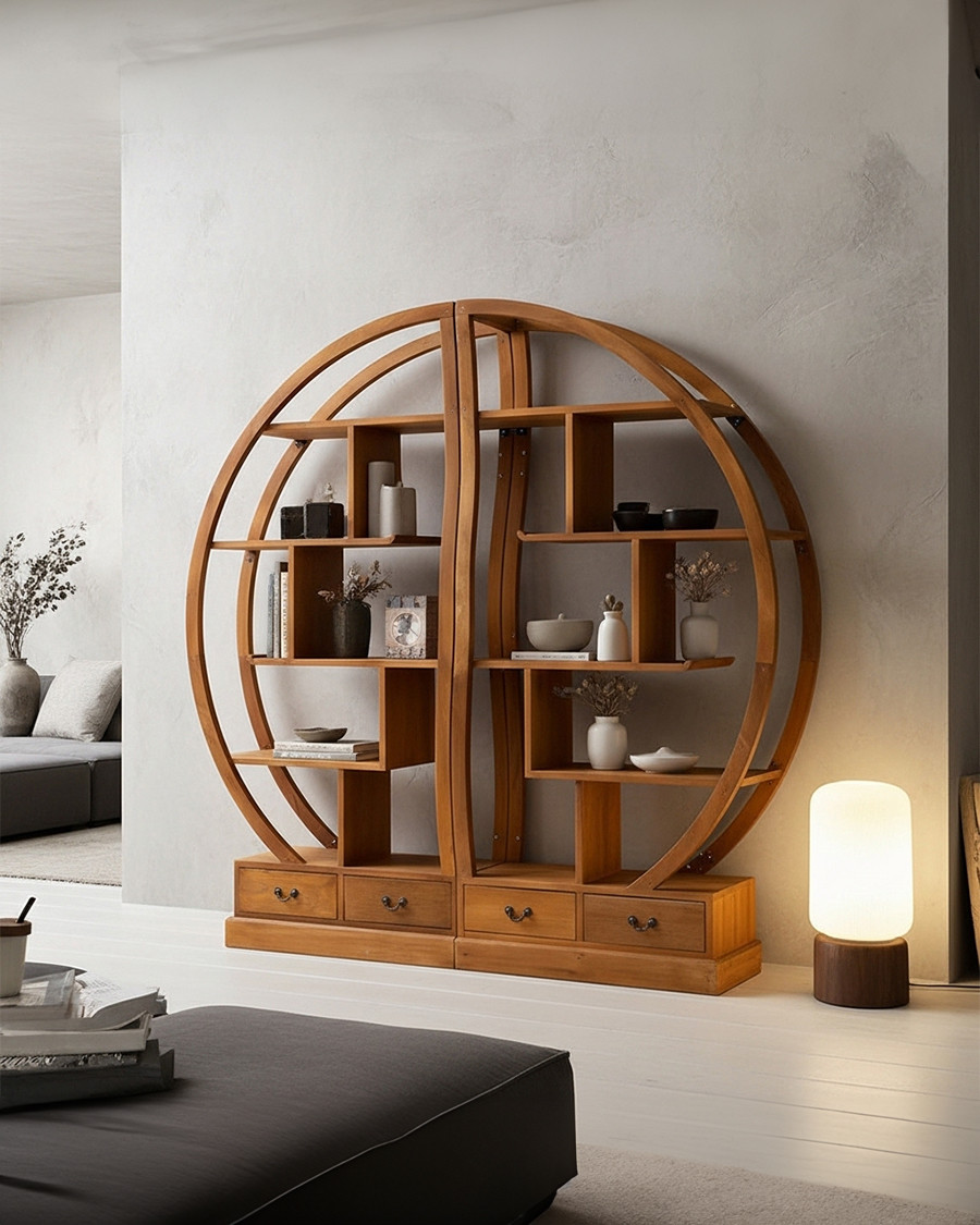 Yin Yang - Solid teak bookcase