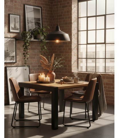 Arche - Mesa de comedor cuadrada en teca maciza y metal L130 cm 8 personas.
