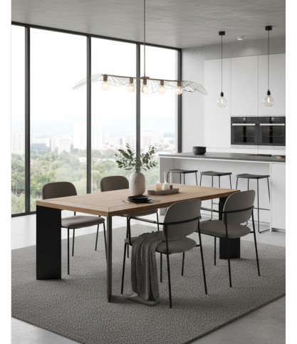 Loft – Industrieller Esstisch aus Teakholz und Metall, L180 cm, 8 Personen.