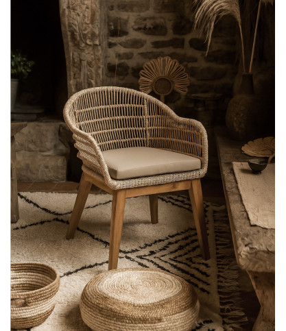 Maelie - Set of 2 Maelie chairs in solid teak and beige rope