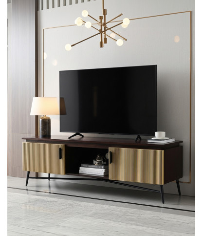 Moon - TV stand with aged brass finish, 145 cm