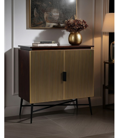 Moon - Small 2-door sideboard with aged brass finish, 74 cm
