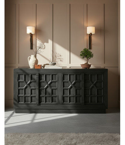 Zaraya - Buffet bas sculpté en bois massif de manguier 185 cm