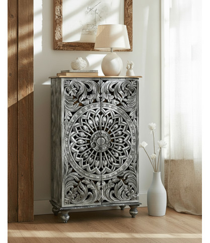 Lotus-Petits armoire ceruse in solid mango wood