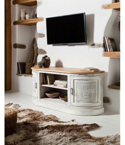 Argo - Meuble TV en manguier massif sculpté 150 cm