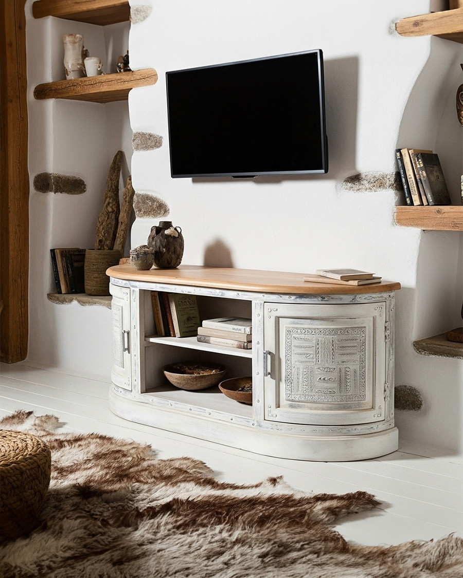 Argo - TV-Möbel aus massivem Mangoholz geschnitzt 150 cm