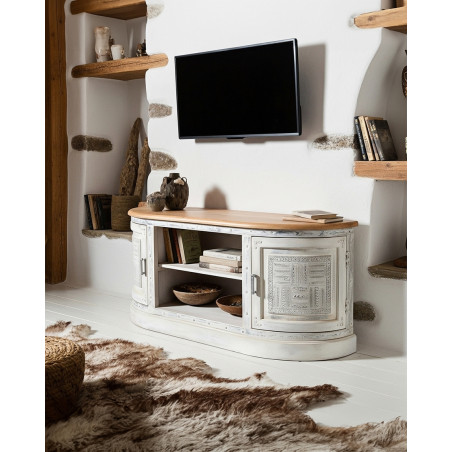 Argo - Meuble TV en manguier massif sculpté 150 cm