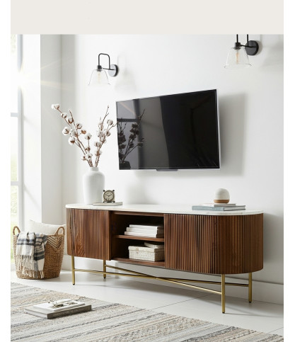 Céline - Mangoholz TV-Möbel mit Marmorplatte 150 cm