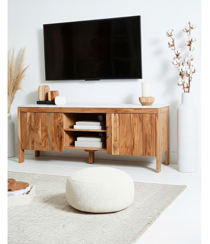 Havena - Meuble TV en acacia et marbre blanc