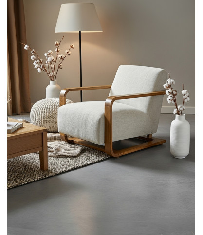 Rima - Armchair in solid oak and linen
