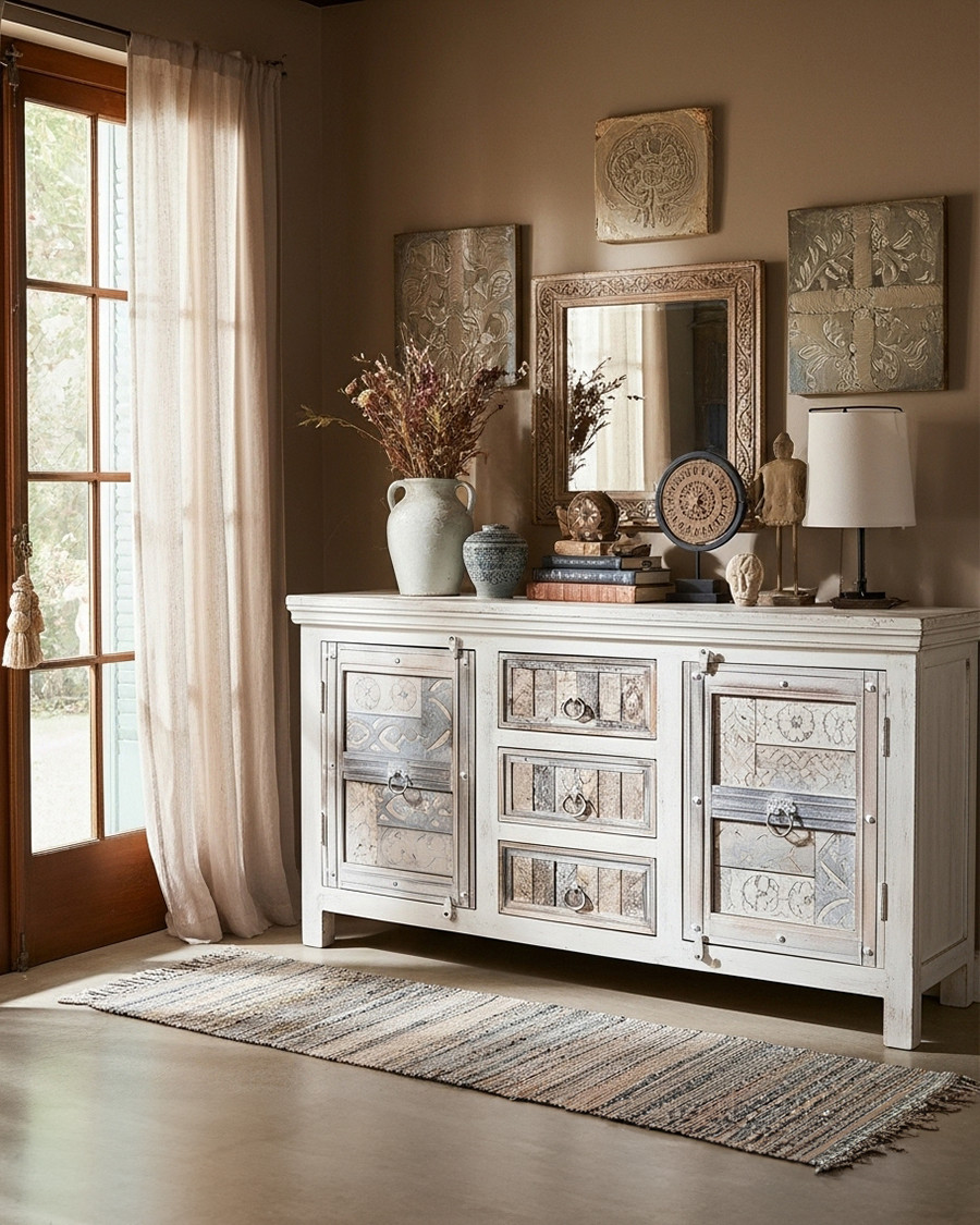 Viva - Aparador de 2 puertas de madera maciza blanca, 170 cm