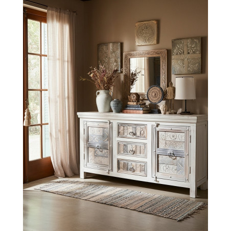 Viva - Buffet blanc 2 portes en bois massif, 170 cm