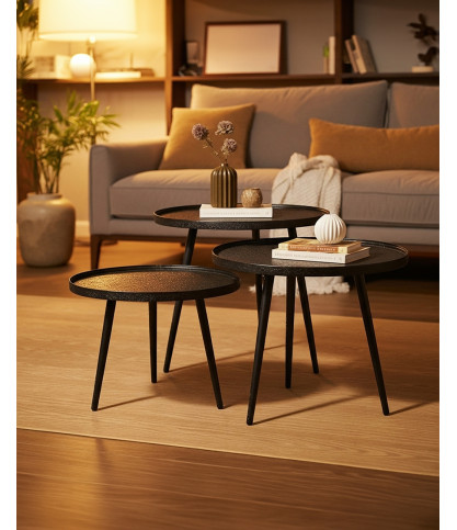 Soccoro - Table basse ronde gigogne en métal noir