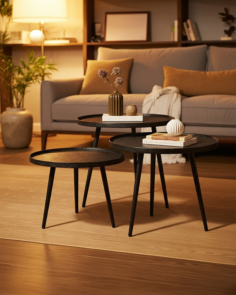 Soccoro - Round nesting coffee table in black metal