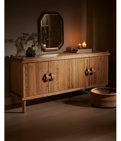 NARA - Laag dressoir van massief teakhout, 190 cm - Aziatische stijl