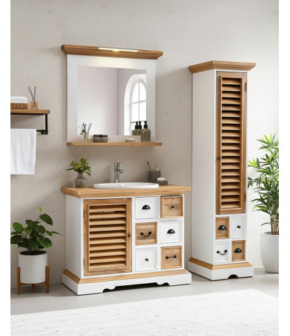 Inda - Espejo de pared rectangular de madera maciza con balda