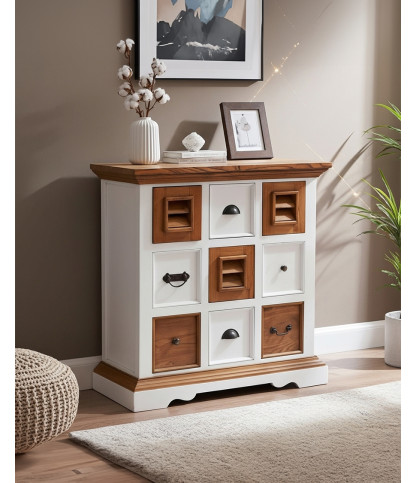 Inda - Kleines Sideboard aus massivem, weißem und naturbelassenem Mindy Holz, 80 cm