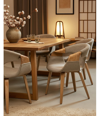 Gazy - Silla de tela topo y madera blanqueada