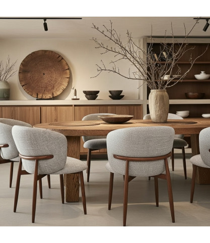 Mila - Lot de 2 Chaises en tissu taupe et pieds métal