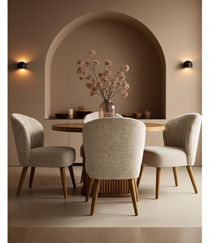 Perla - Curved Beige Fabric Dining Chair