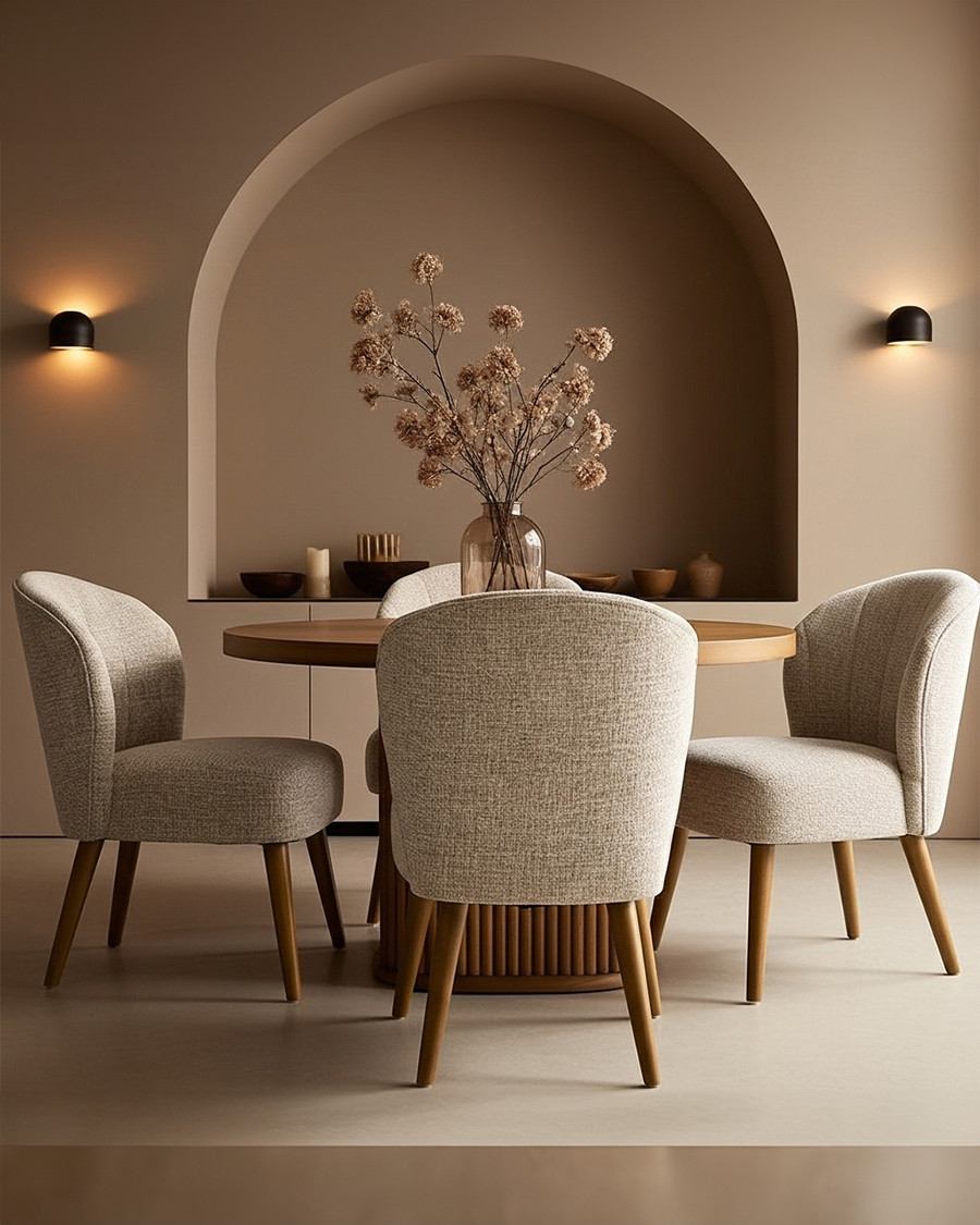 Perla - Curved Beige Fabric...