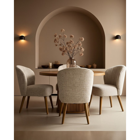 Perla - Lot de 2 Chaises de repas en tissu beige au design incurvé