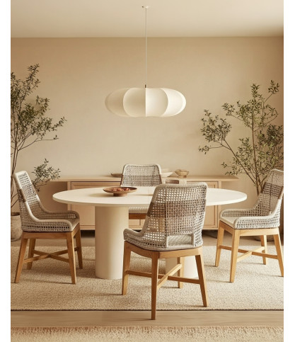 Kos - Set of 2 Kos high-back chairs in solid teak and beige natural rope