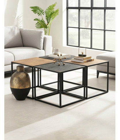 Domino - Mesa de centro cuadrada en metal bicolor negro y dorado