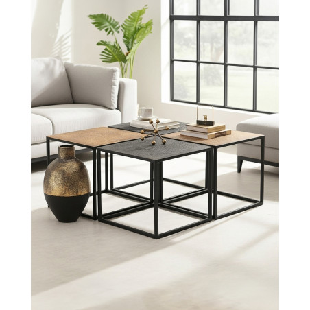 Domino - Table basse carrée en métal bicolore noir et doré