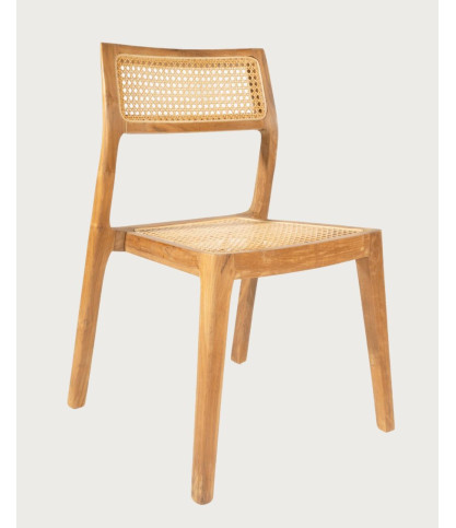 Canopée - Lot de 2 Chaises Salle à Manger en Bois de Teck Massif et Rotin