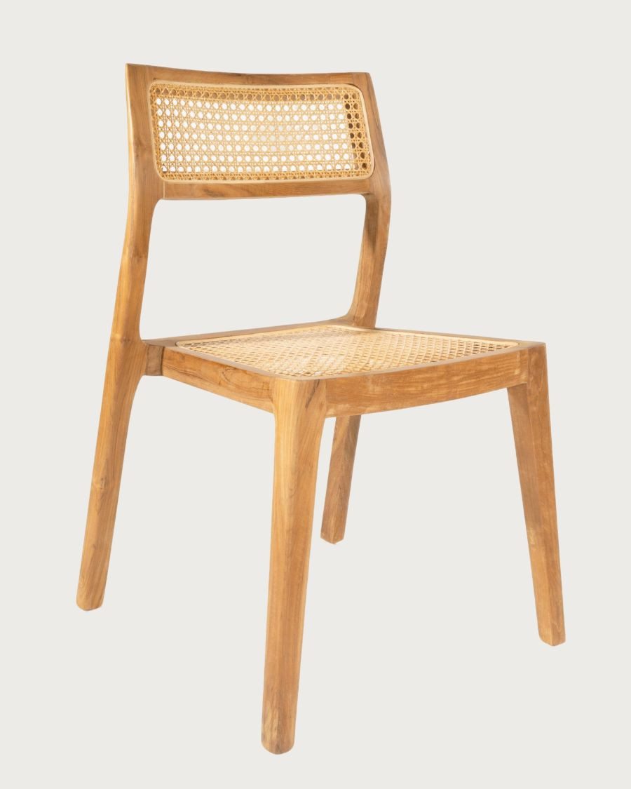 Canopée - Set of 2 Dining Chairs in Solid Teak Wood and Rattan
