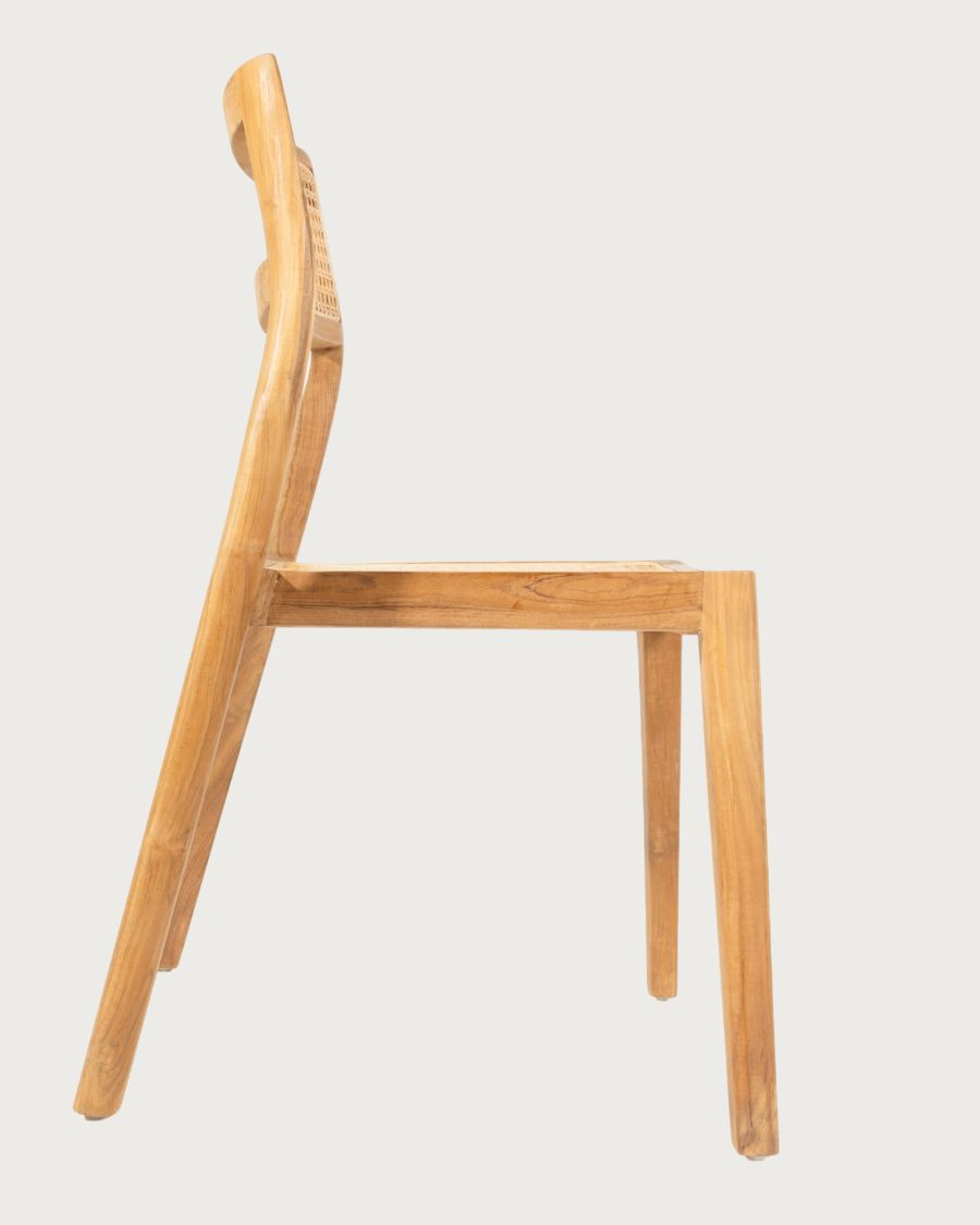 Canopée - 2er-Set Esszimmerstühle aus massivem Teakholz und Rattan