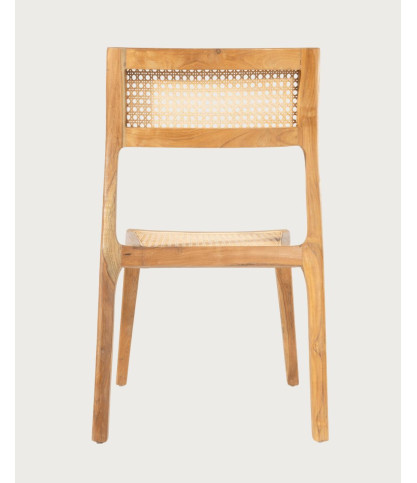 Canopée - Lot de 2 Chaise Salle à Manger en Bois de Teck Massif et Rotin