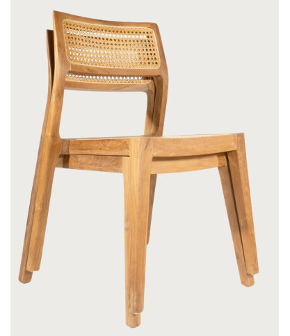 Canopée - Lot de 2 Chaises Salle à Manger en Bois de Teck Massif et Rotin