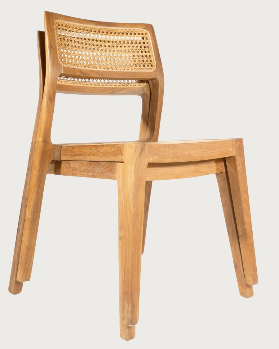 Canopée - 2er-Set Esszimmerstühle aus massivem Teakholz und Rattan