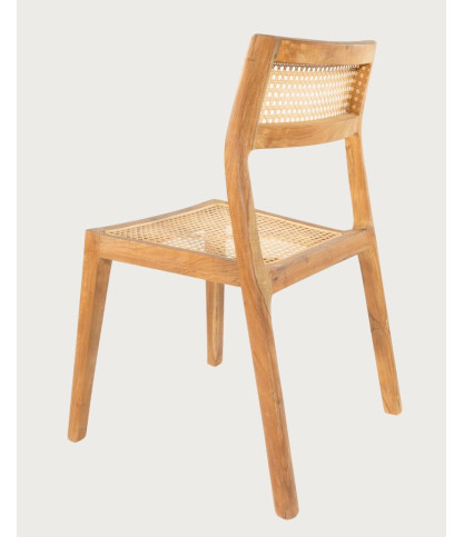 Canopée - Lot de 2 Chaise Salle à Manger en Bois de Teck Massif et Rotin