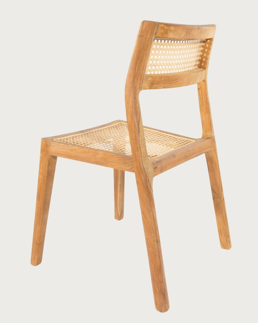 Canopée - Set van 2 eetkamerstoelen van massief teakhout en rotan