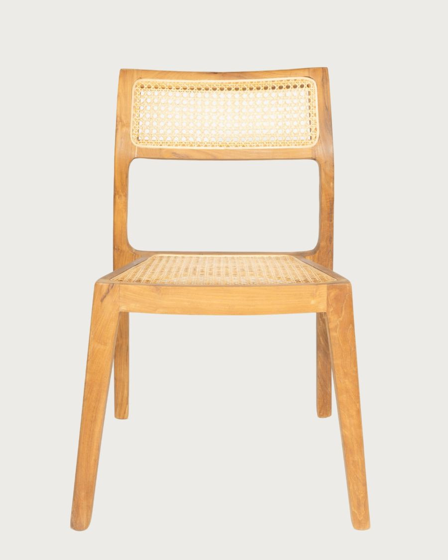 Canopée - Set van 2 eetkamerstoelen van massief teakhout en rotan