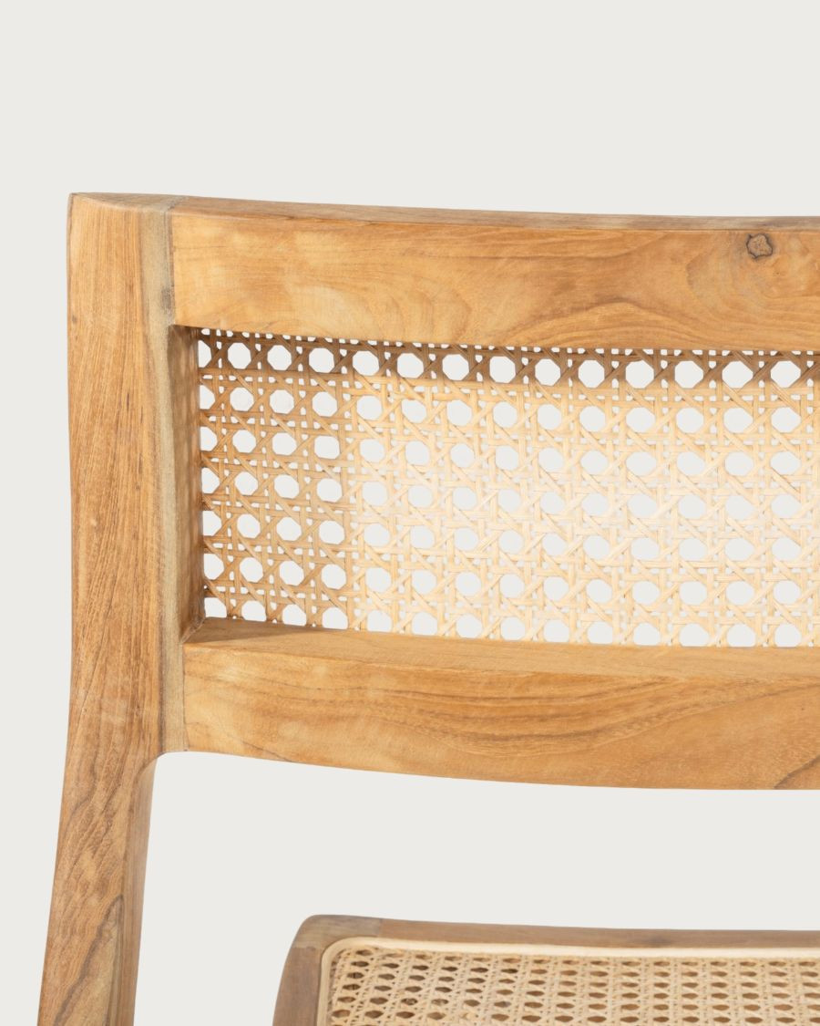 Canopée - Lot de 2 Chaise Salle à Manger en Bois de Teck Massif et Rotin