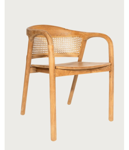 Vara - Set of 2 solid teak wood chairs with rattan backrest