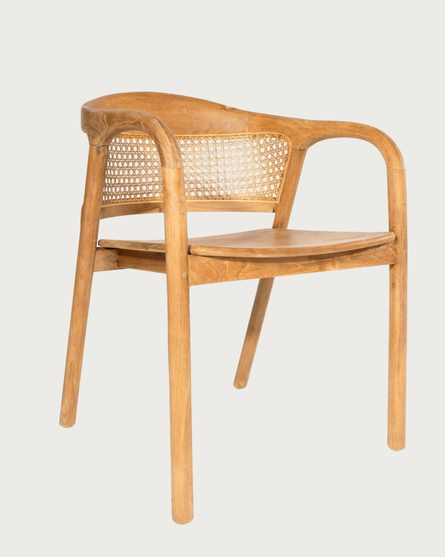 Vara : Set of 2 Solid Teak Wood and Rattan Back Dining Chairs