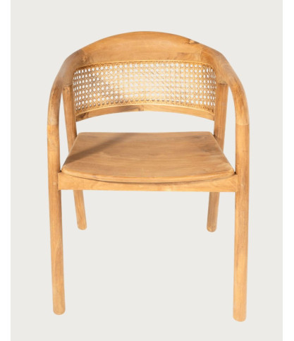 Vara : 2er-Set Esszimmerstühle aus massivem Teakholz mit Rattan-Rückenlehne