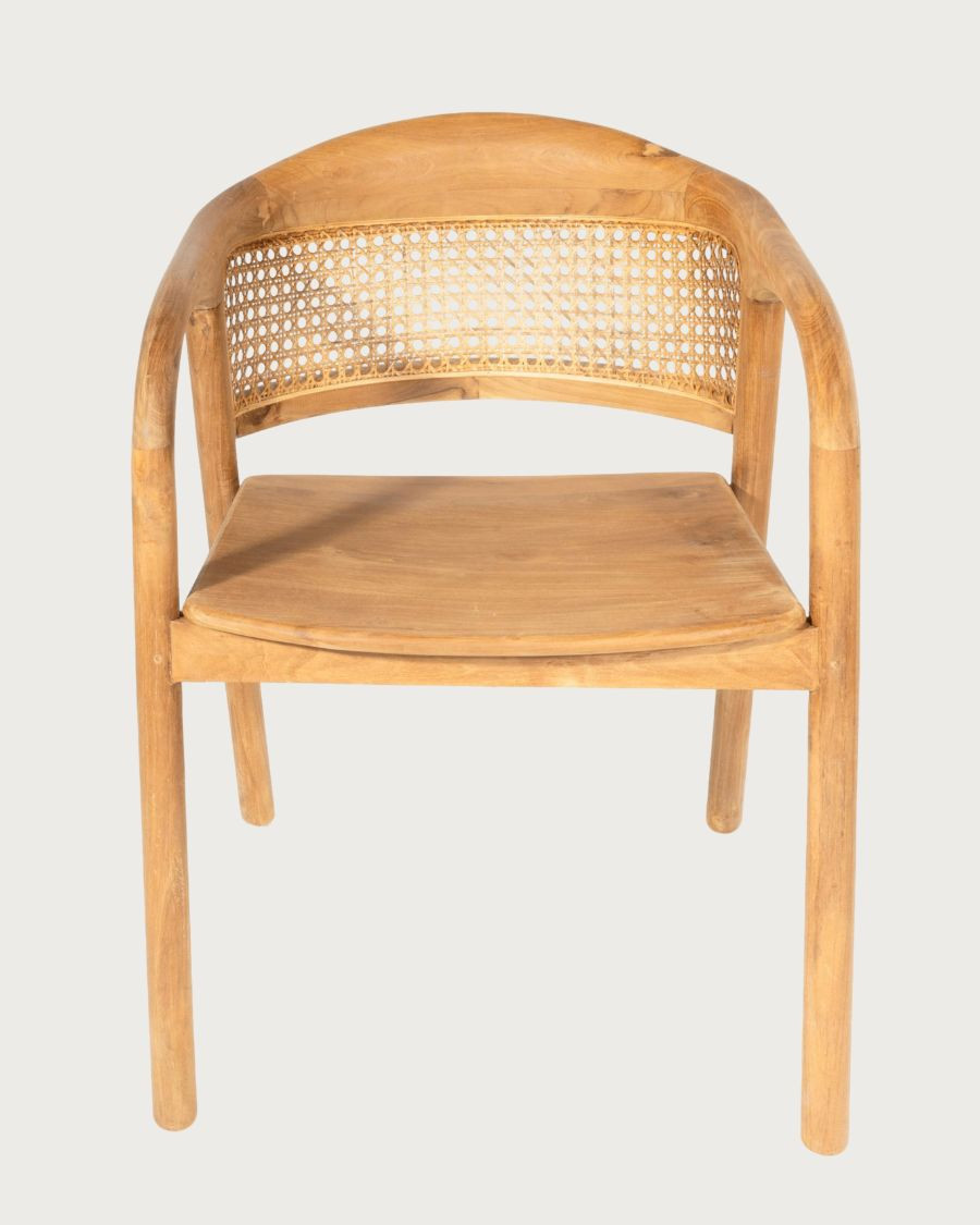 Vara : Set of 2 Solid Teak Wood and Rattan Back Dining Chairs