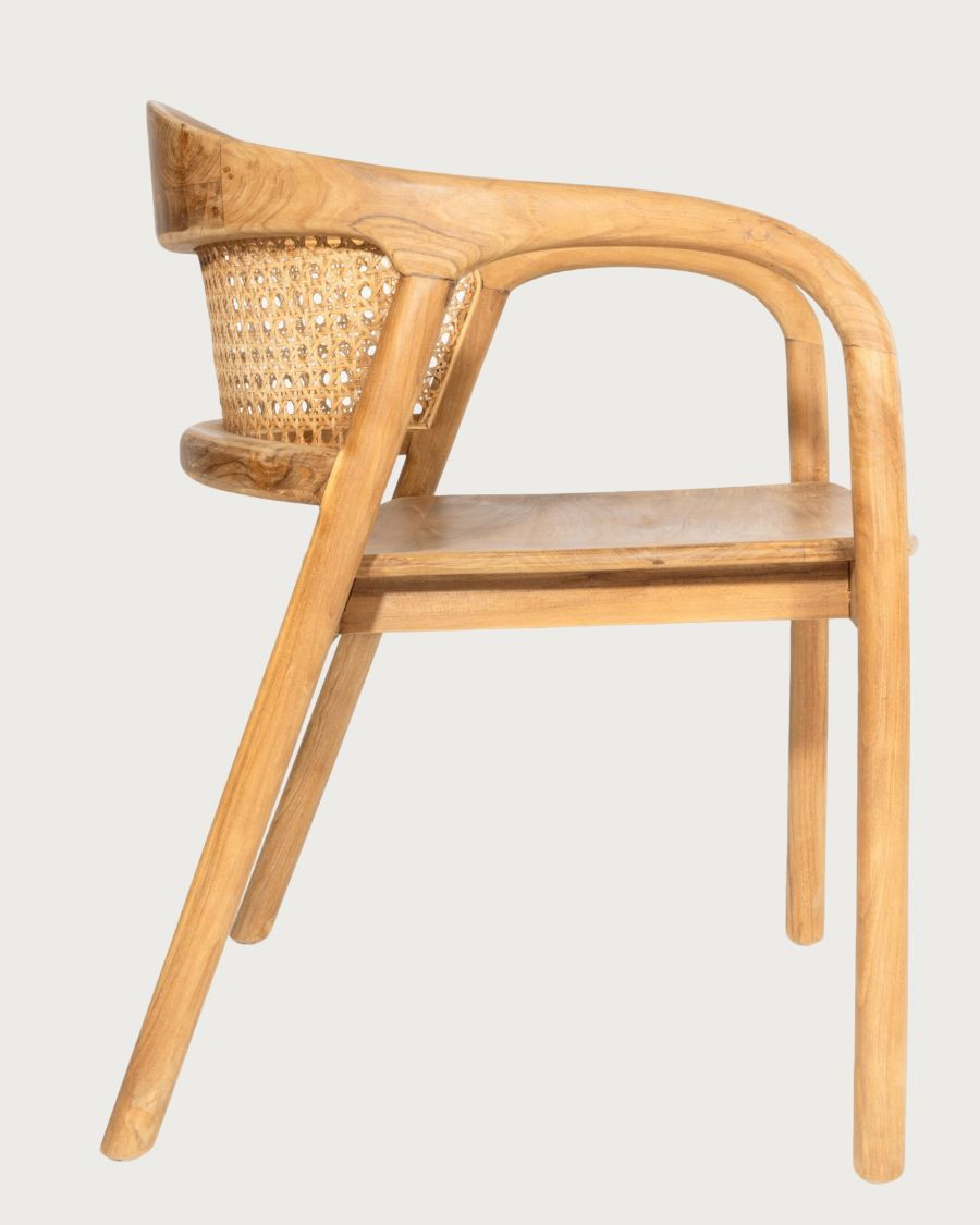 Vara : Set of 2 Solid Teak Wood and Rattan Back Dining Chairs