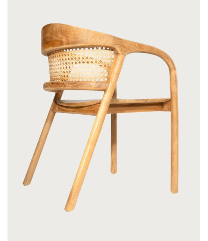 Vara : Set of 2 Solid Teak Wood and Rattan Back Dining Chairs