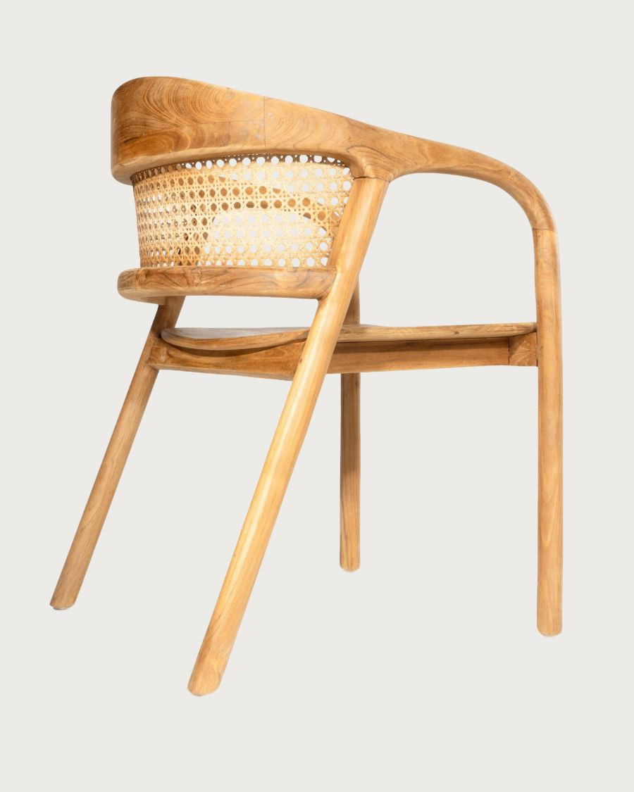 Vara : Set of 2 Solid Teak Wood and Rattan Back Dining Chairs