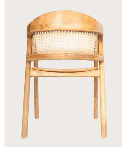 Vara : Set of 2 Solid Teak Wood and Rattan Back Dining Chairs