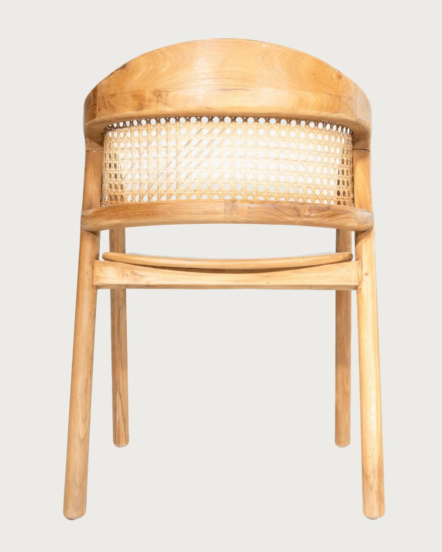 Vara - Set of 2 solid teak wood chairs with rattan backrest