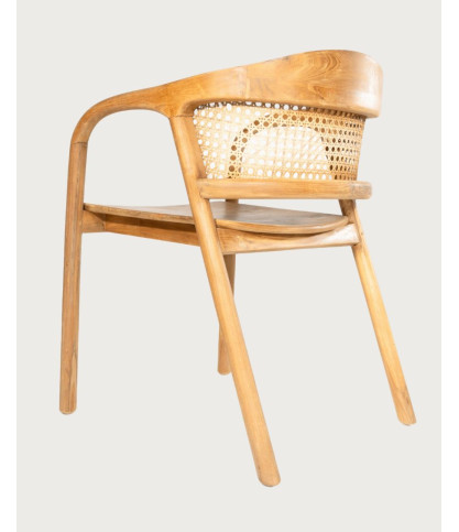 Vara : Set of 2 Solid Teak Wood and Rattan Back Dining Chairs