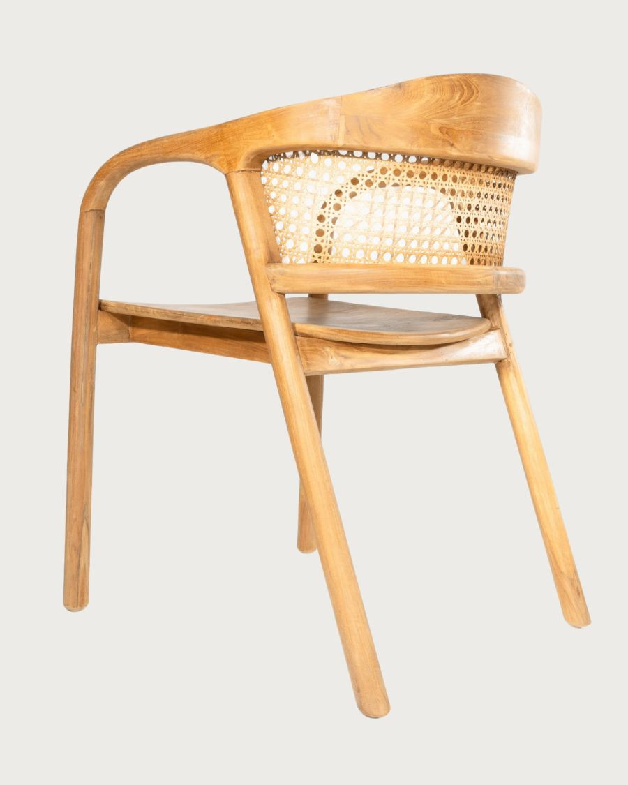 Vara : Set of 2 Solid Teak Wood and Rattan Back Dining Chairs